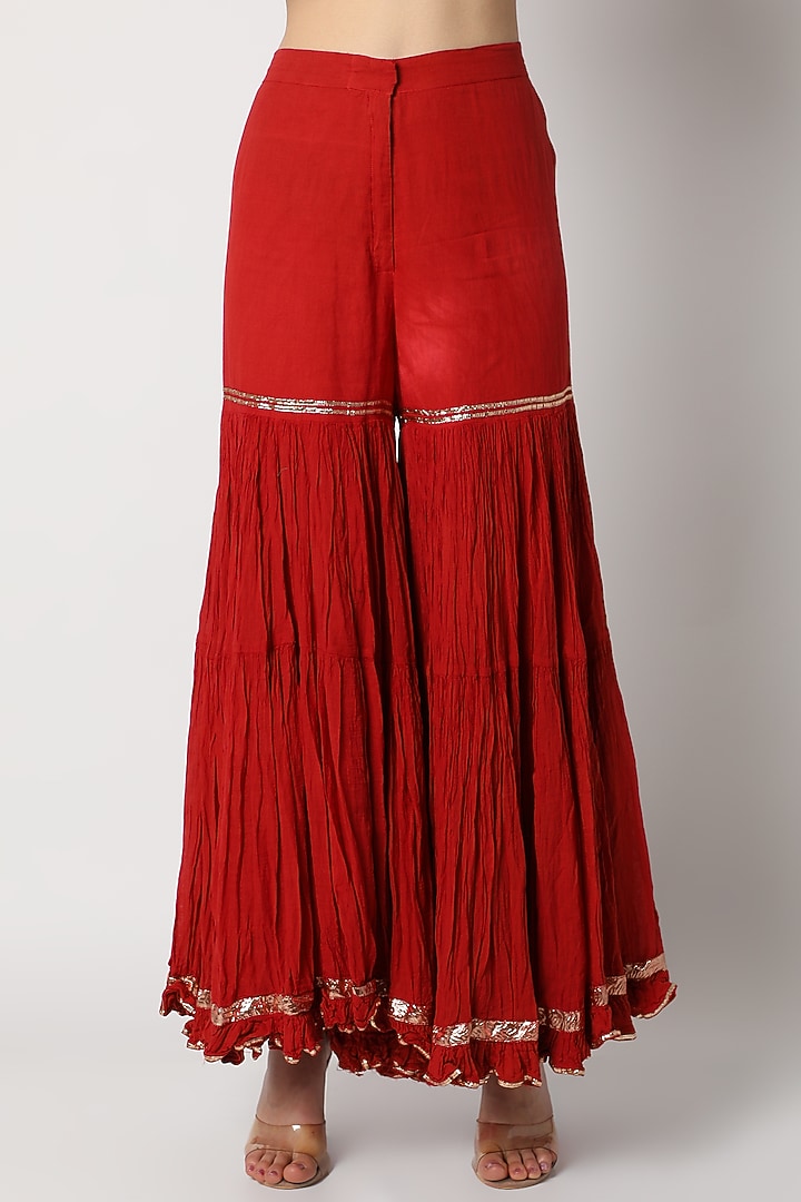 Red Printed Gharara Set For Girls by Nazar by Indu - Kids at Pernia's Pop Up Shop