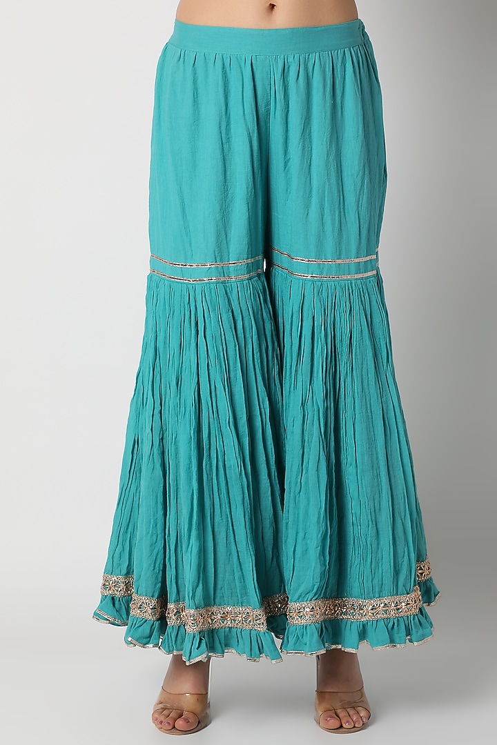 Turquoise Printed Gharara Set For Girls by Nazar by Indu - Kids at Pernia's Pop Up Shop
