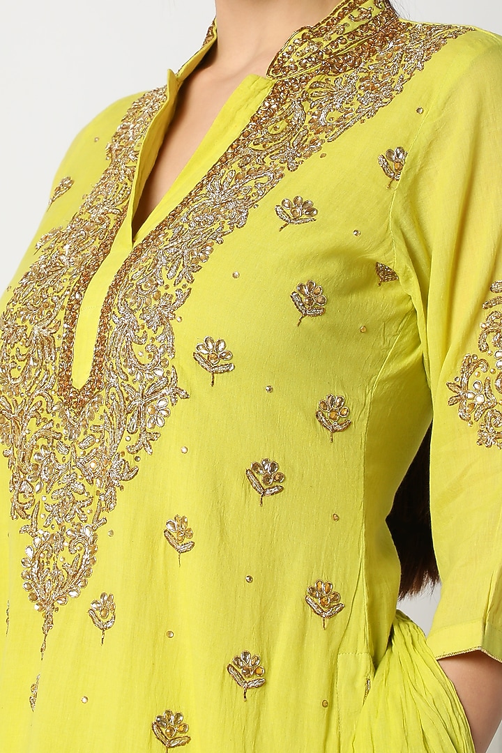 Lime Green Gharara Set With Kundan Work For Girls by Nazar by Indu - Kids at Pernia's Pop Up Shop