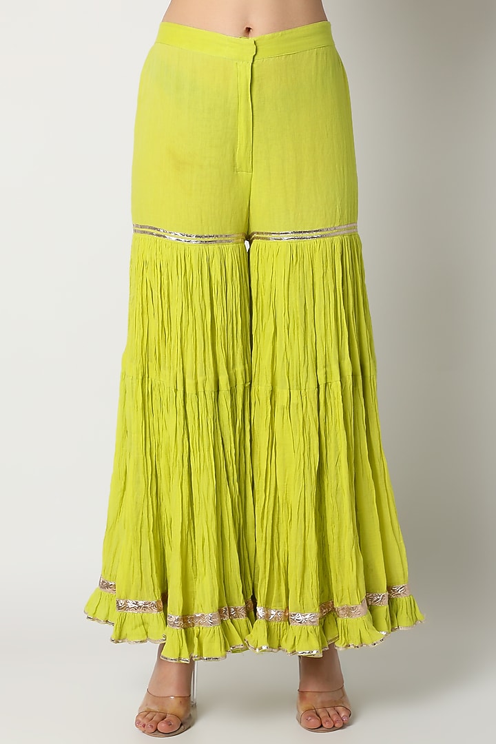 Lime Green Gharara Set With Aari Work For Girls by Nazar by Indu - Kids at Pernia's Pop Up Shop