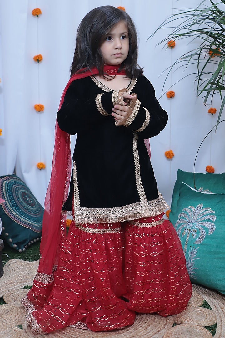 Red Net Gharara Set For Girls by Baby Nazar