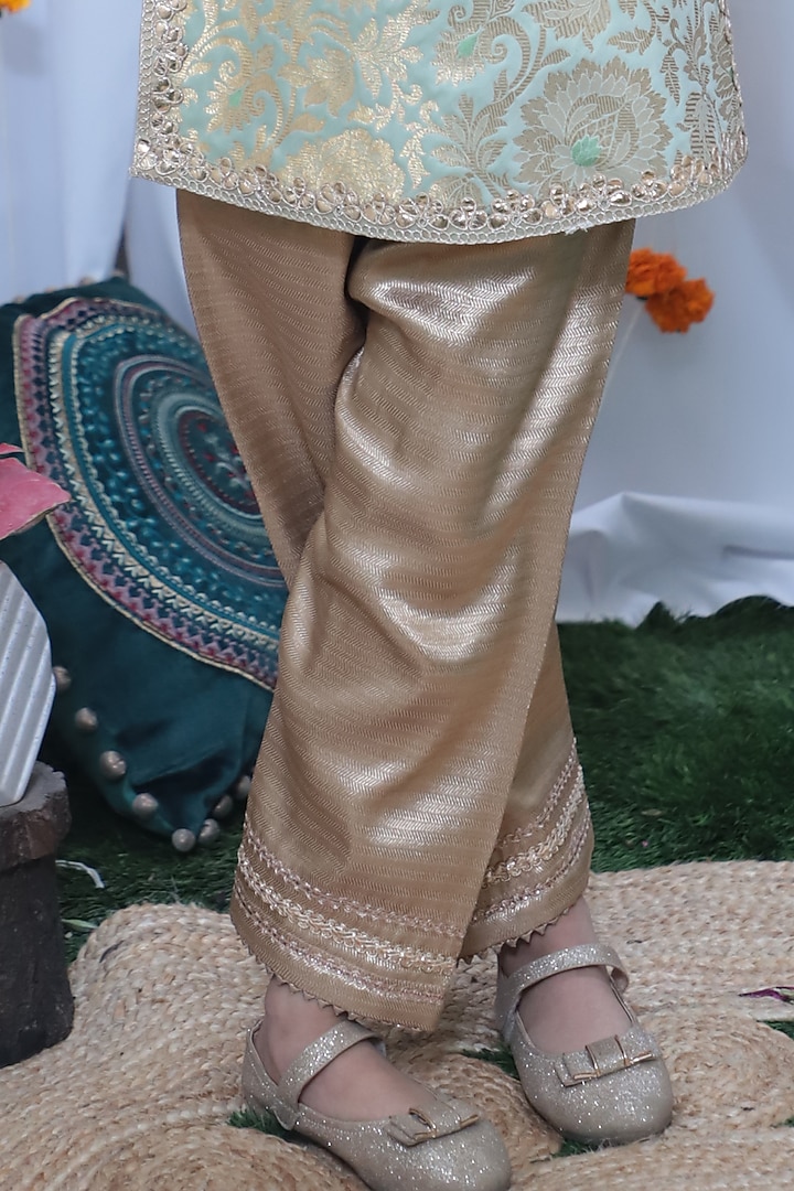 Mint Green Brocade Kurta Set For Girls by Baby Nazar at Pernia's Pop Up Shop
