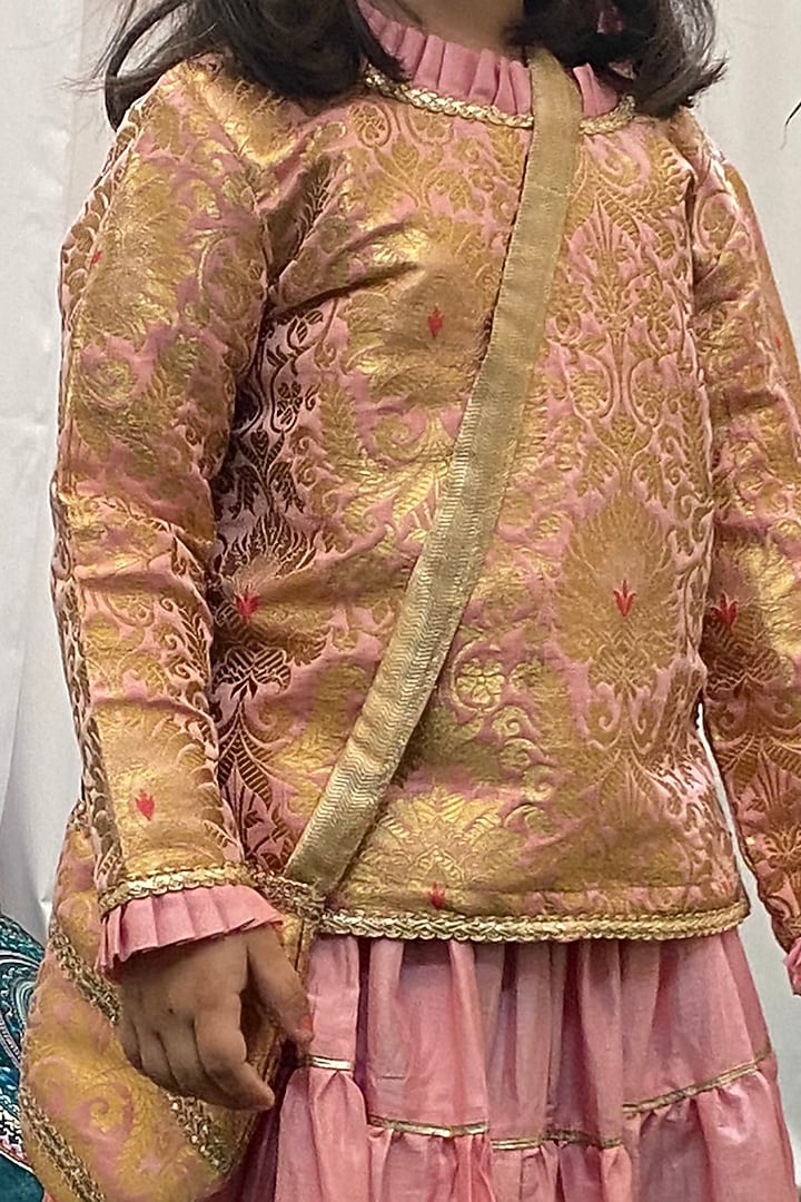 Pink Cotton Silk Lehenga Set For Girls by Baby Nazar at Pernia's Pop Up Shop