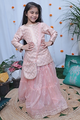 Baby Pink Net Lehenga Set For Girls by Baby Nazar