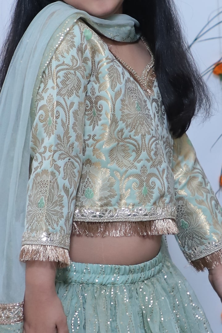 Mint Green Net Lehenga Set For Girls by Baby Nazar at Pernia's Pop Up Shop