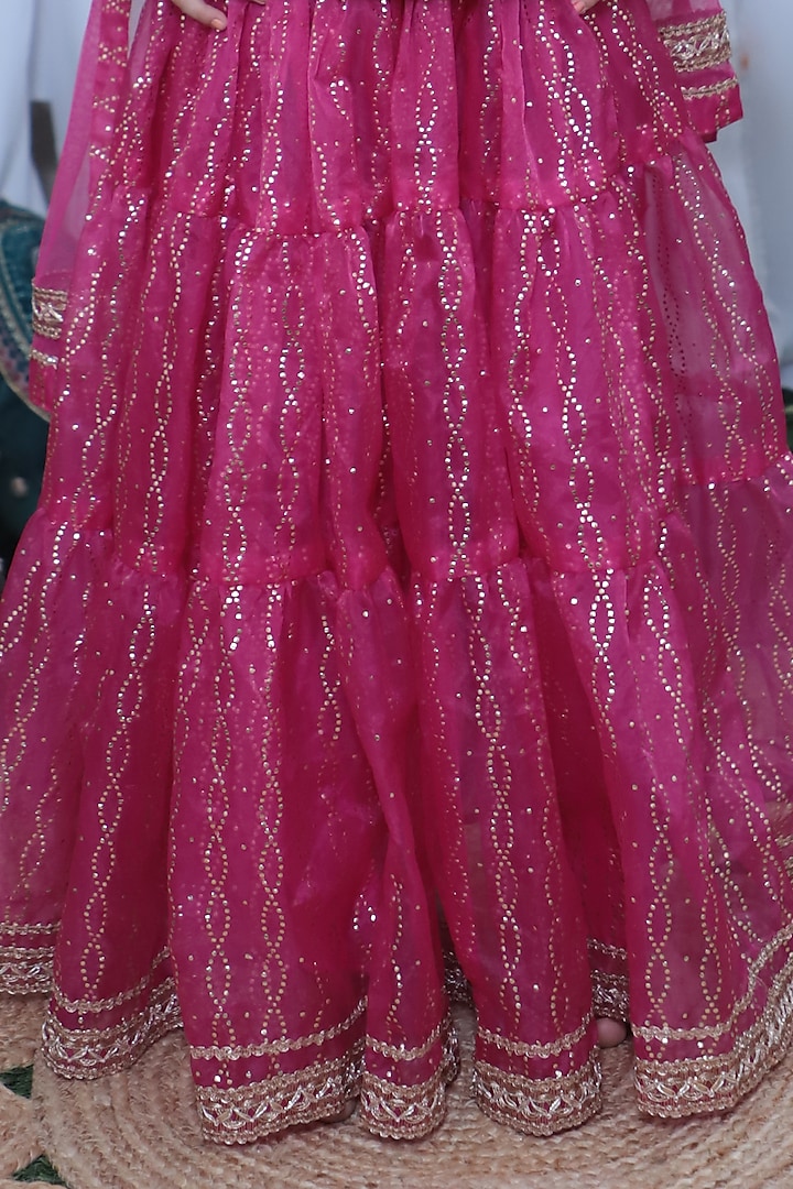 Fuchsia Net Lehenga Set For Girls by Baby Nazar at Pernia's Pop Up Shop