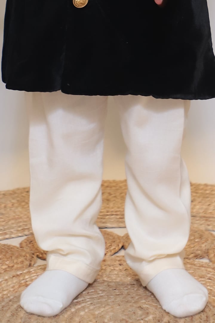 Black Velvet Sherwani Set For Boys by Baby Nazar at Pernia's Pop Up Shop