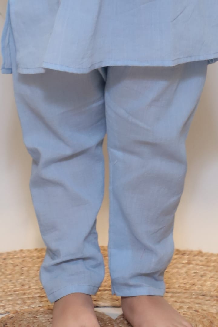 Powder Blue Kurta Set With Bundi Jacket For Boys by Baby Nazar at Pernia's Pop Up Shop