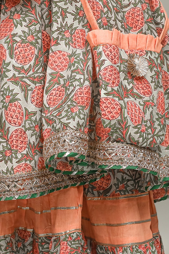 Peach Printed Gharara Set For Girls by Baby Nazar at Pernia's Pop Up Shop