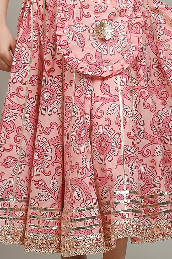 Pink Printed Lehenga Set With Bag For Girls by Baby Nazar at Pernia's Pop Up Shop