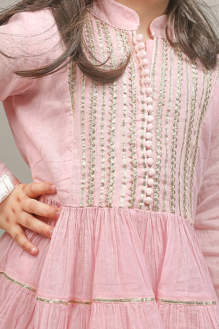 Baby Pink Cotton Anarkali Set For Girls by Baby Nazar at Pernia's Pop Up Shop