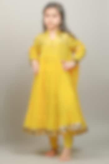 Yellow Cotton Anarkali Set For Girls by Baby Nazar