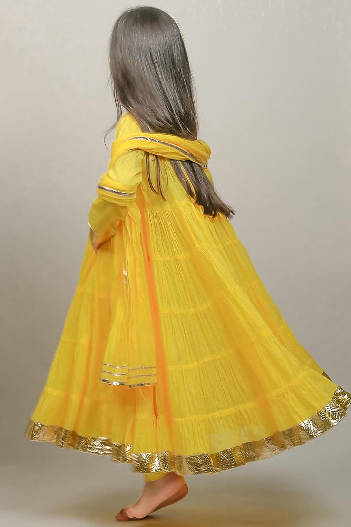 Yellow Cotton Anarkali Set For Girls by Baby Nazar at Pernia's Pop Up Shop