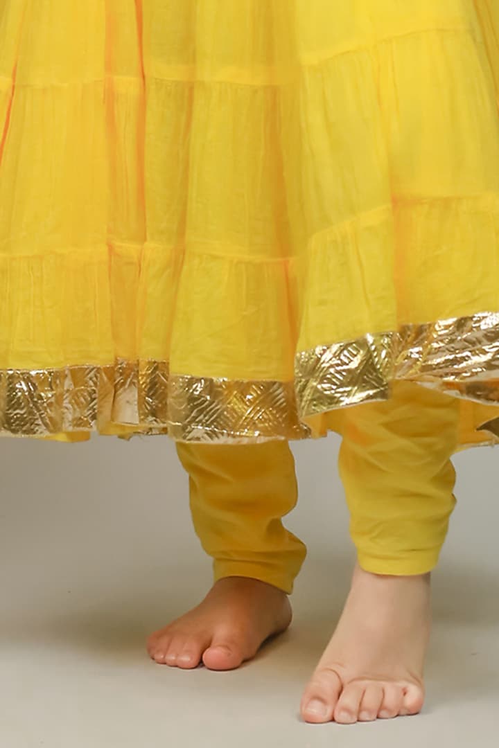 Yellow Cotton Anarkali Set For Girls by Baby Nazar at Pernia's Pop Up Shop