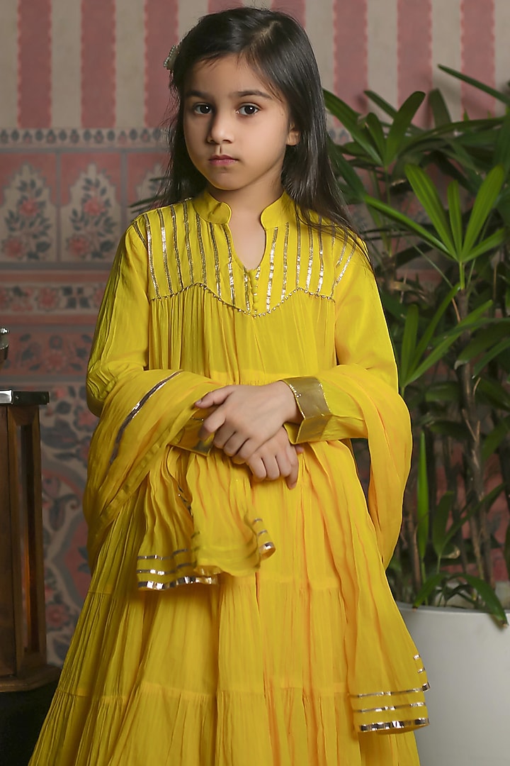 Yellow Cotton Anarkali Set For Girls by Baby Nazar at Pernia's Pop Up Shop