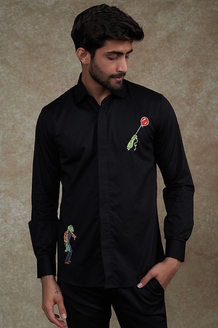 Black Shirt With Hand Embroidery by NAMAN AHUJA