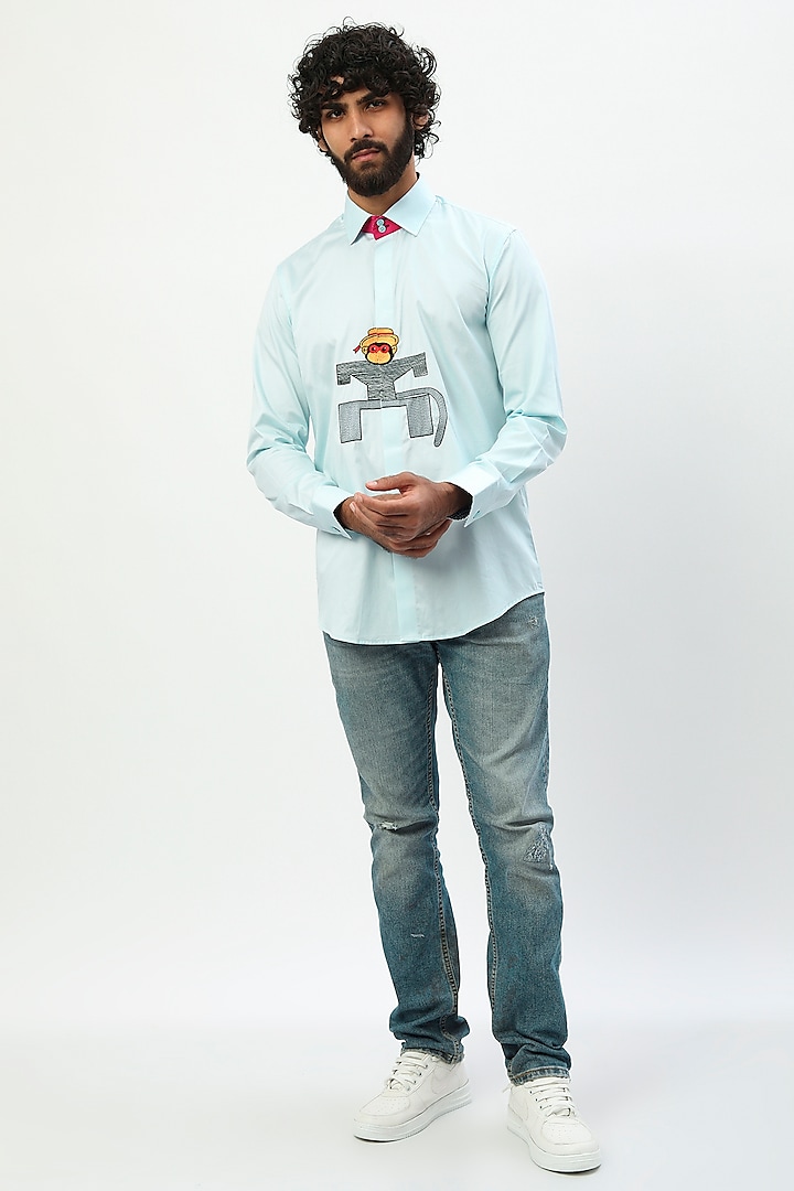 Pastel Blue Hand Embroidered Shirt by NAMAN AHUJA