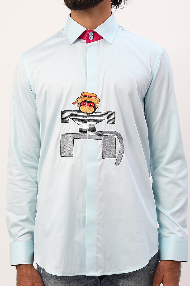 Pastel Blue Hand Embroidered Party Wear Shirt by NAMAN AHUJA at Pernia's Pop Up Shop