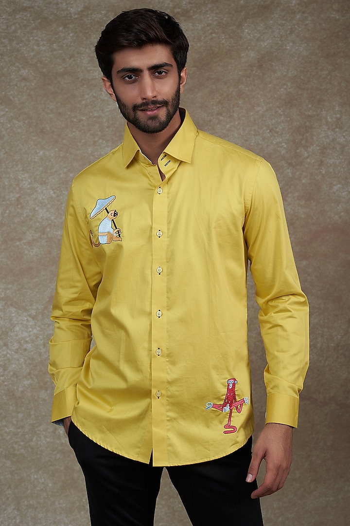 Yellow Hand Embroidered Shirt by NAMAN AHUJA