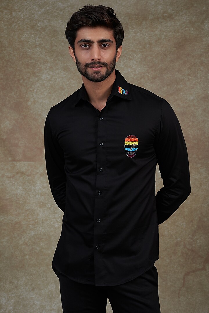 Black Sequins Hand Embroidered Shirt by NAMAN AHUJA
