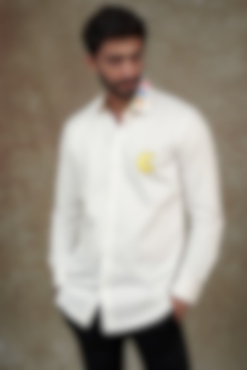 White Giza Cotton Party Wear Shirt by NAMAN AHUJA at Pernia's Pop Up Shop