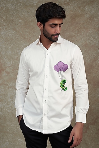 White Printed Resort Shirt Design by Shivan & Narresh Men at Pernia's Pop  Up Shop 2024