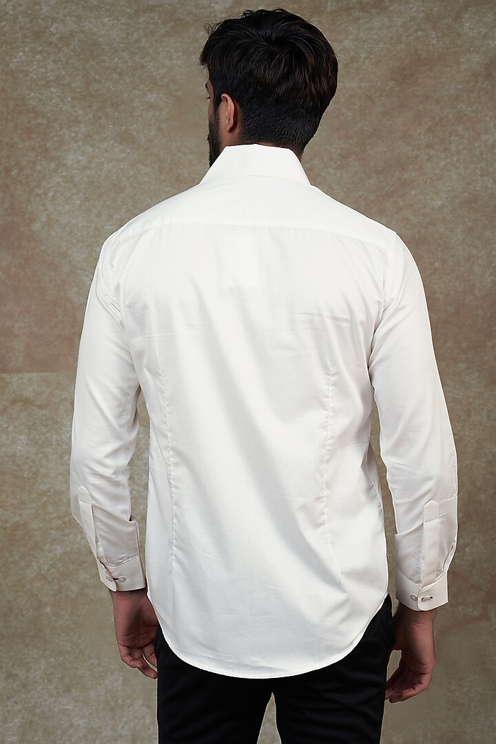 White Giza Cotton Party Wear Shirt by NAMAN AHUJA at Pernia's Pop Up Shop