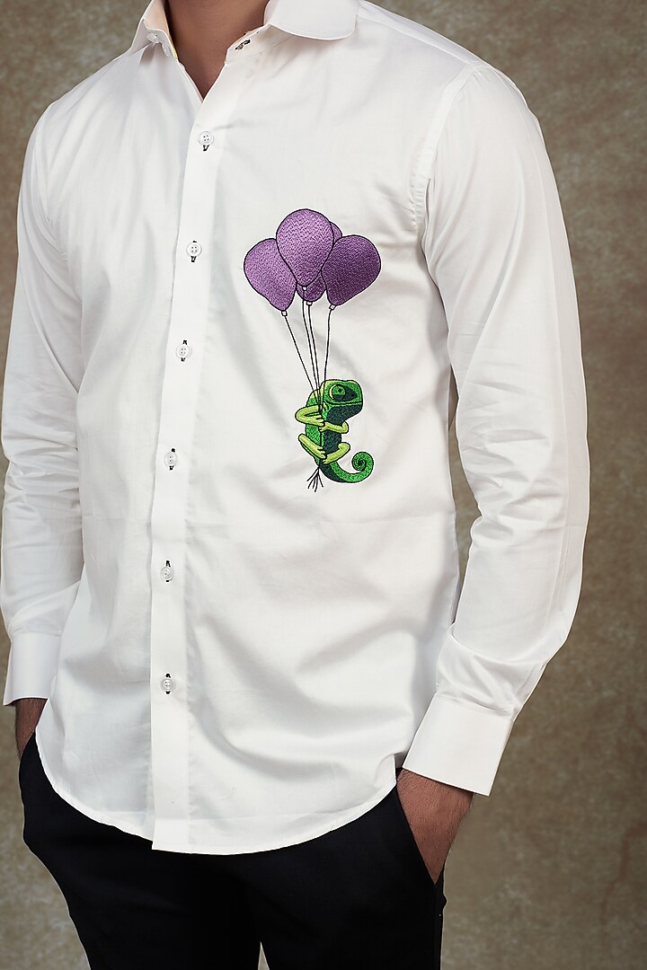 White Giza Cotton Party Wear Shirt by NAMAN AHUJA at Pernia's Pop Up Shop