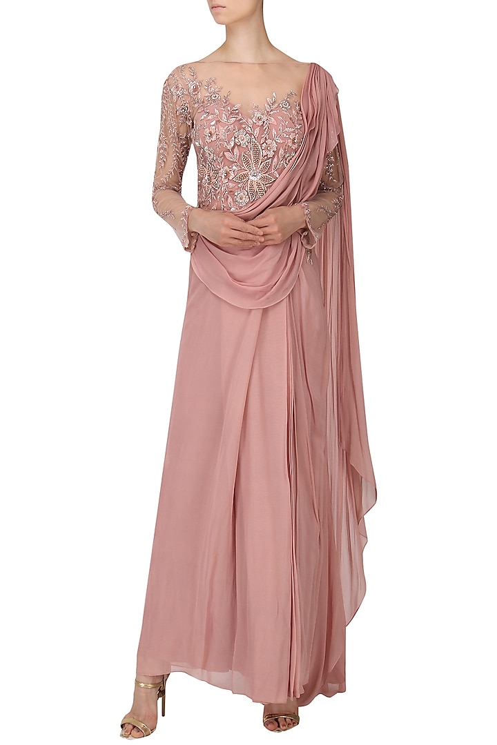 Rose Embroidered Drape Saree by Naffs