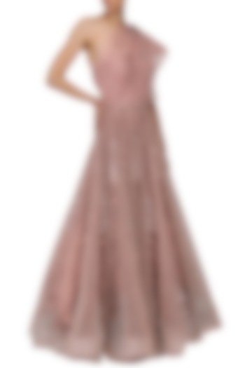 Rose Embroidered One Shoulder Drape Gown by Naffs