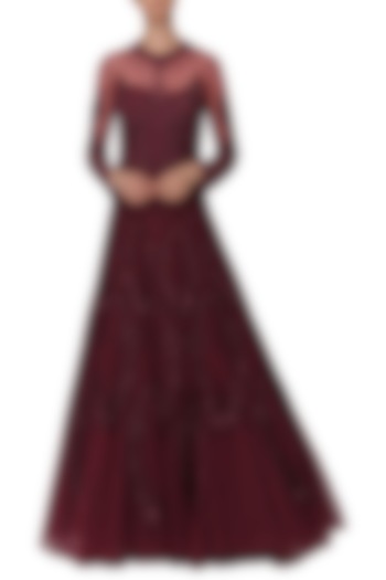 Windsor Wine Embroidered Gown by Naffs