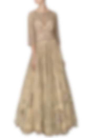 Champagne Gold Embroidered Gown by Naffs