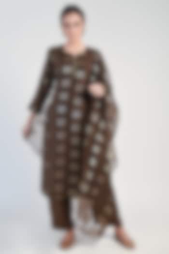 Coffee Brown Embroidered Kurta Set by Naina Arunima at Pernia's Pop Up Shop