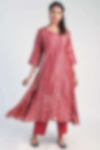 Earth Red Silk Zari Kurta With Pants by Naina Arunima at Pernia's Pop Up Shop