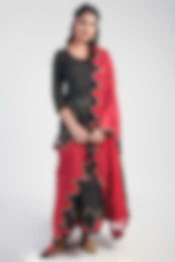 Black & Red Embroidered Party Wear Anarkali Set by Naina Arunima at Pernia's Pop Up Shop