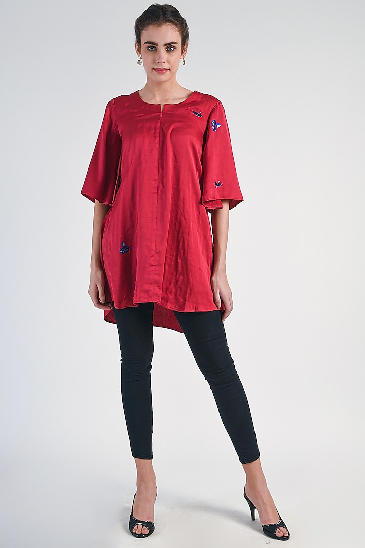 Red Sequins Embroidered Tunic by Naina Arunima