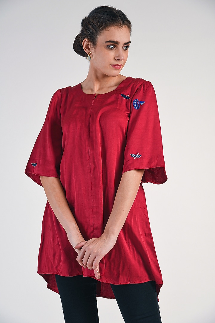 Red Sequins Embroidered Tunic by Naina Arunima at Pernia's Pop Up Shop