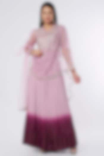 Lilac & Wine Dupion Silk Skirt Set by NIsha Ajmera
