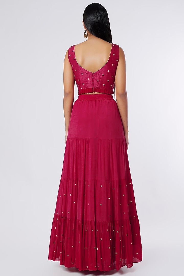 Red Dupion Silk Wedding Lehenga Set by NIsha Ajmera at Pernia's Pop Up Shop
