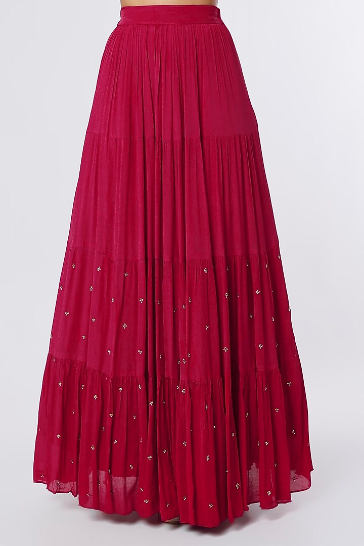 Red Dupion Silk Wedding Lehenga Set by NIsha Ajmera at Pernia's Pop Up Shop