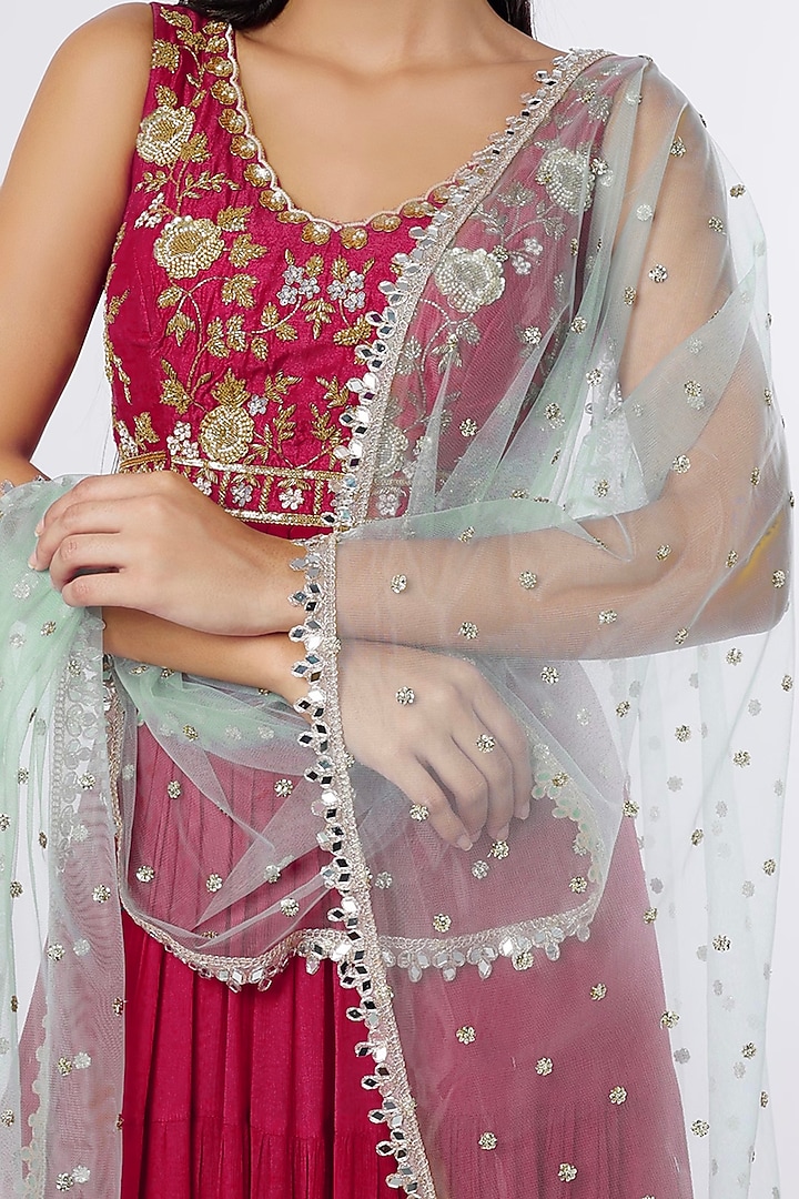 Red Dupion Silk Wedding Lehenga Set by NIsha Ajmera at Pernia's Pop Up Shop