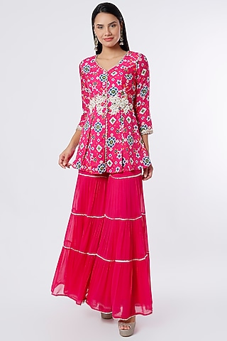 Pink Dupion Silk Sharara Set by NIsha Ajmera