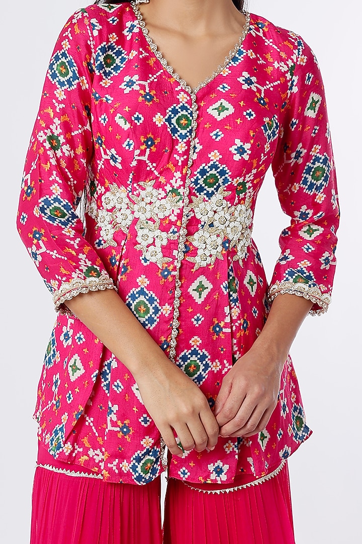 Pink Dupion Silk Party Wear Sharara Set by NIsha Ajmera at Pernia's Pop Up Shop