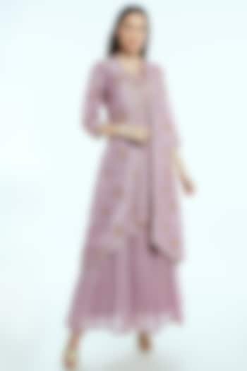 Lilac Embroidered Maxi Vacation Dress With Cape by NIsha Ajmera at Pernia's Pop Up Shop