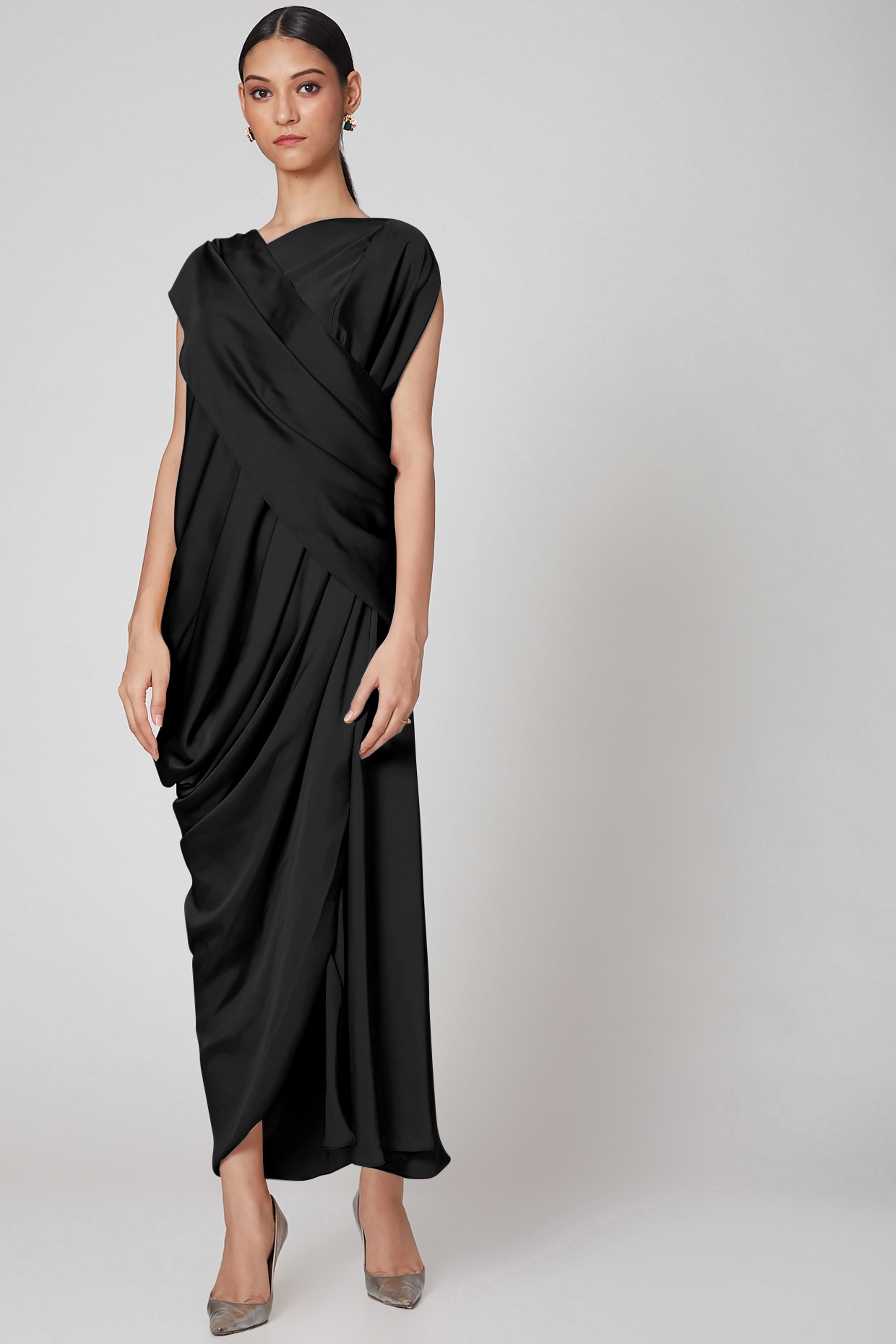 Black One Shoulder Draped Dress by Na-Ka at Pernia's Pop Up