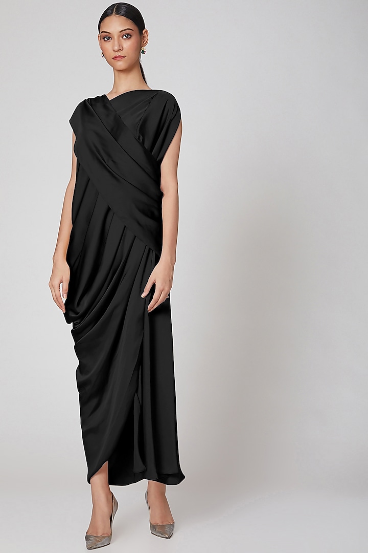 Black One Shoulder Draped Summer Dress by Na-Ka at Pernia's Pop Up Shop