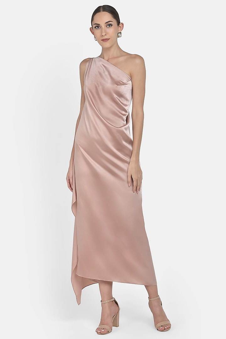 Dusty Pink One Shoulder Draped Gown by Na-ka