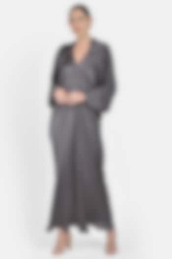 Grey Draped Satin Gown by Na-ka