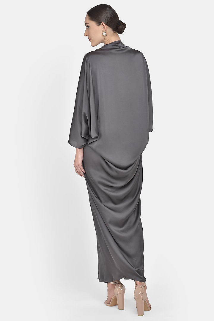 Grey Draped Satin Gown by Na-ka at Pernia's Pop Up Shop