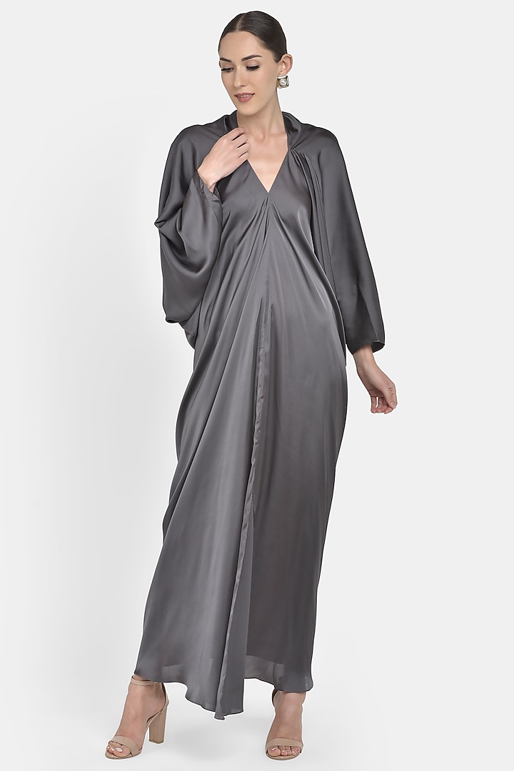 Grey Draped Satin Gown by Na-ka at Pernia's Pop Up Shop